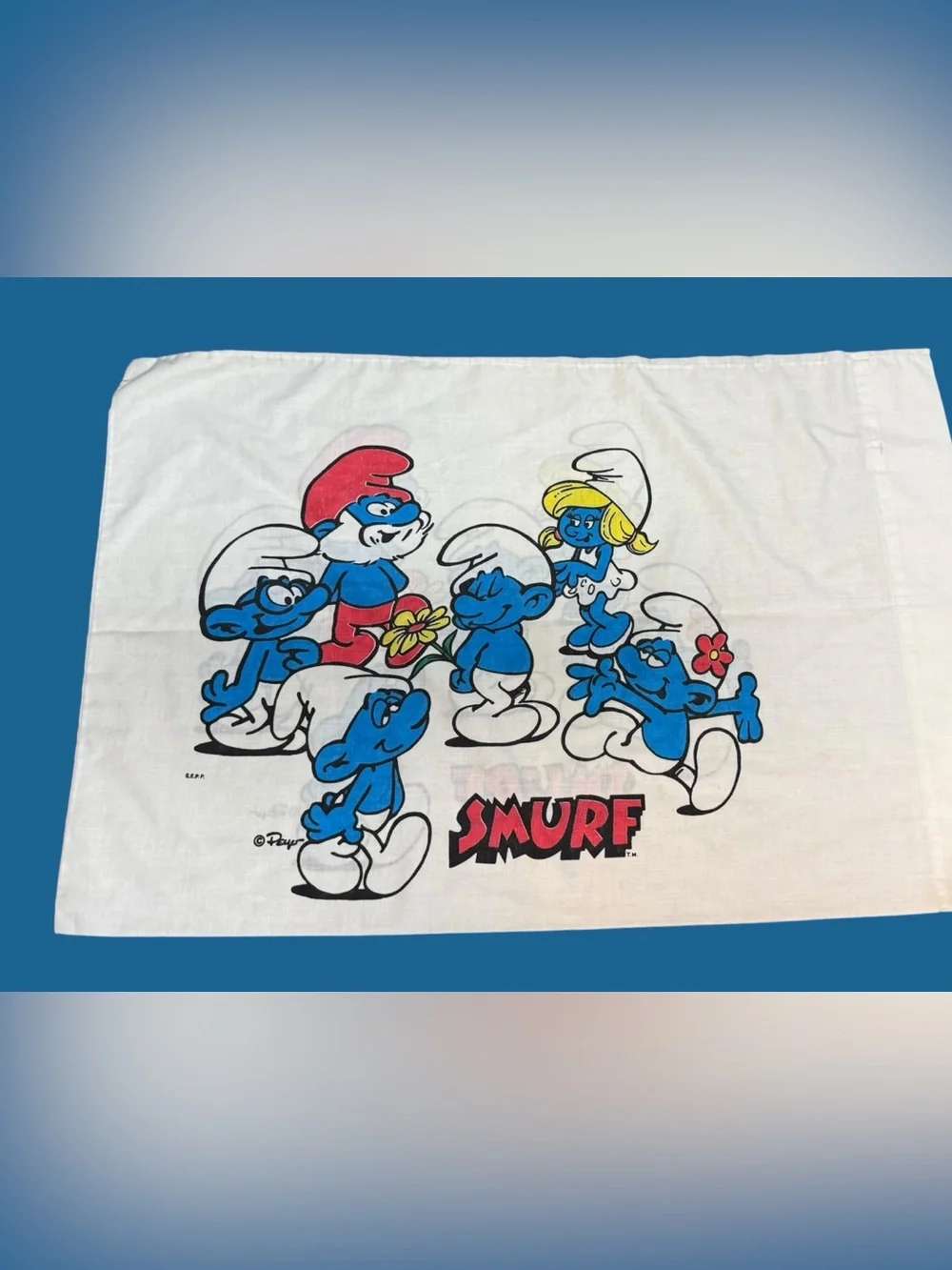 VINTAGE SMURFS PILLOWCASE LAWTEX USA MADE PEYO
